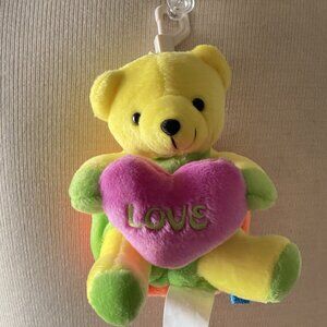 MTY International Yellow Plush Bear Heart Backpack Clip Keychain 5.5" Stuffed